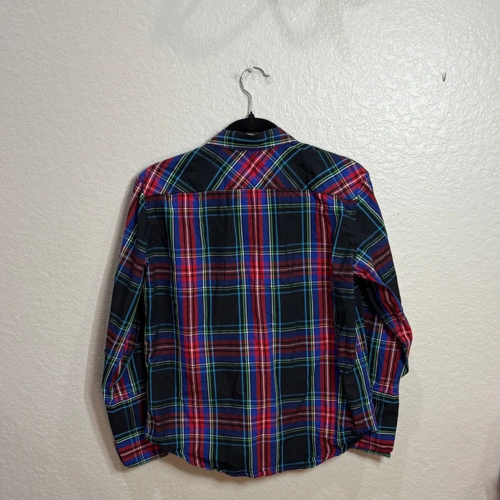 J Crew Organic Cotton Plaid Button Down Preppy‎ Shirt Womens Sz 4 Red Blue Green